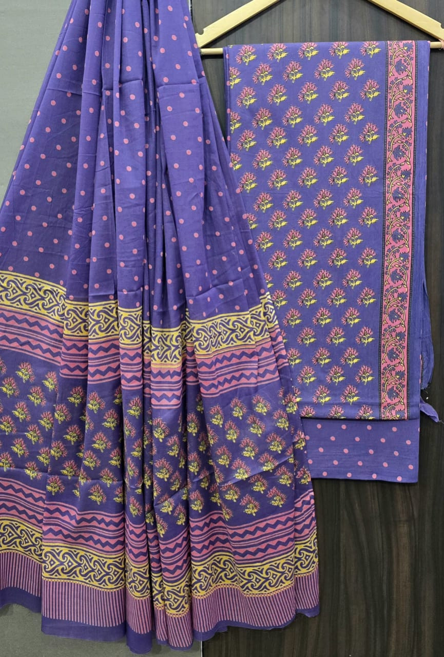 Hand Block Printed Cotton Suit Fabric Set