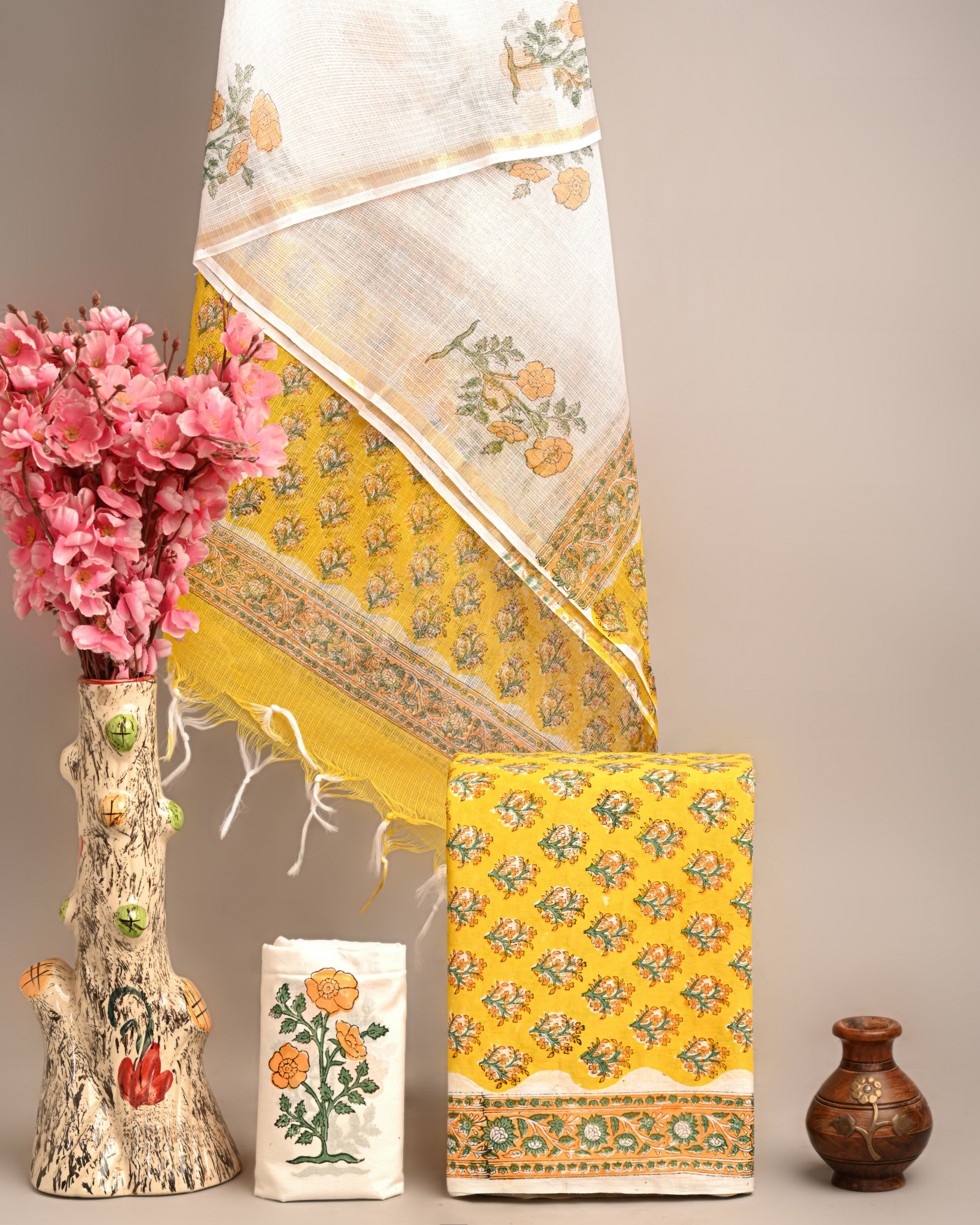 Hand Block Printed Cotton Suit Fabric Set