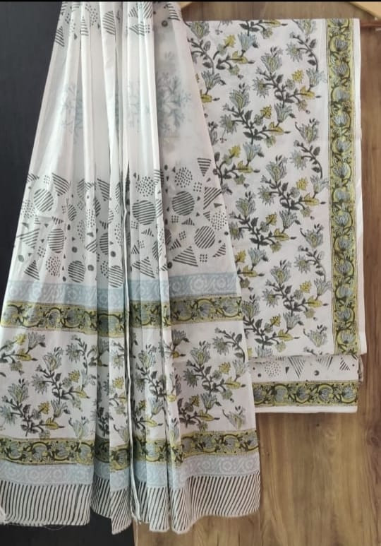 Hand Block Printed Cotton Suit Fabric Set