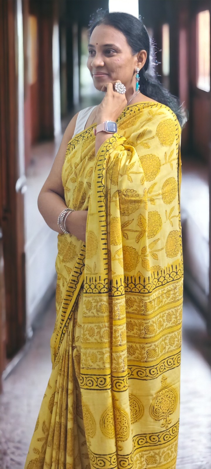 Hand Block Print print Vanaspati Ajrakh Mul Cotton Saree