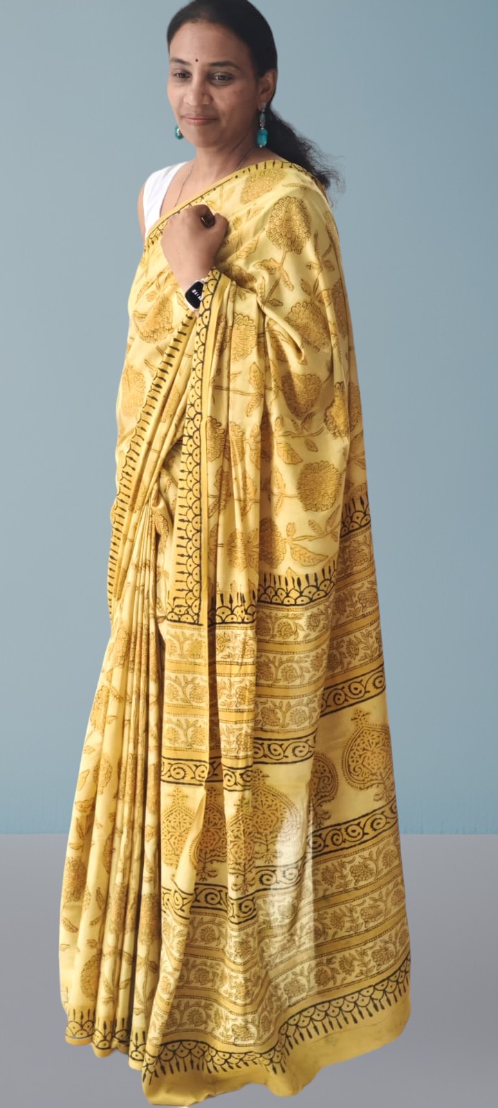 Hand Block Print print Vanaspati Ajrakh Mul Cotton Saree