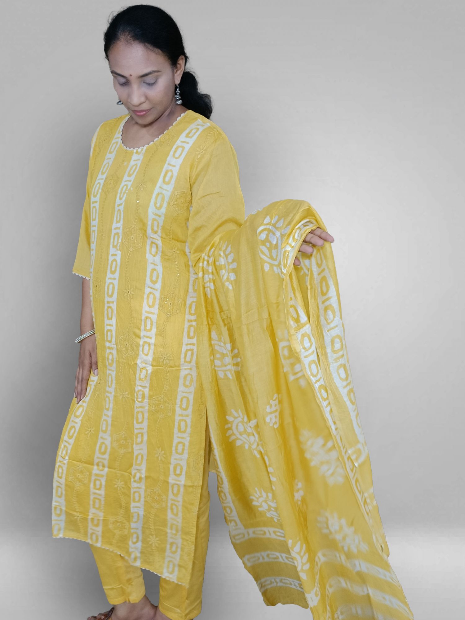 Yellow batik print suit set