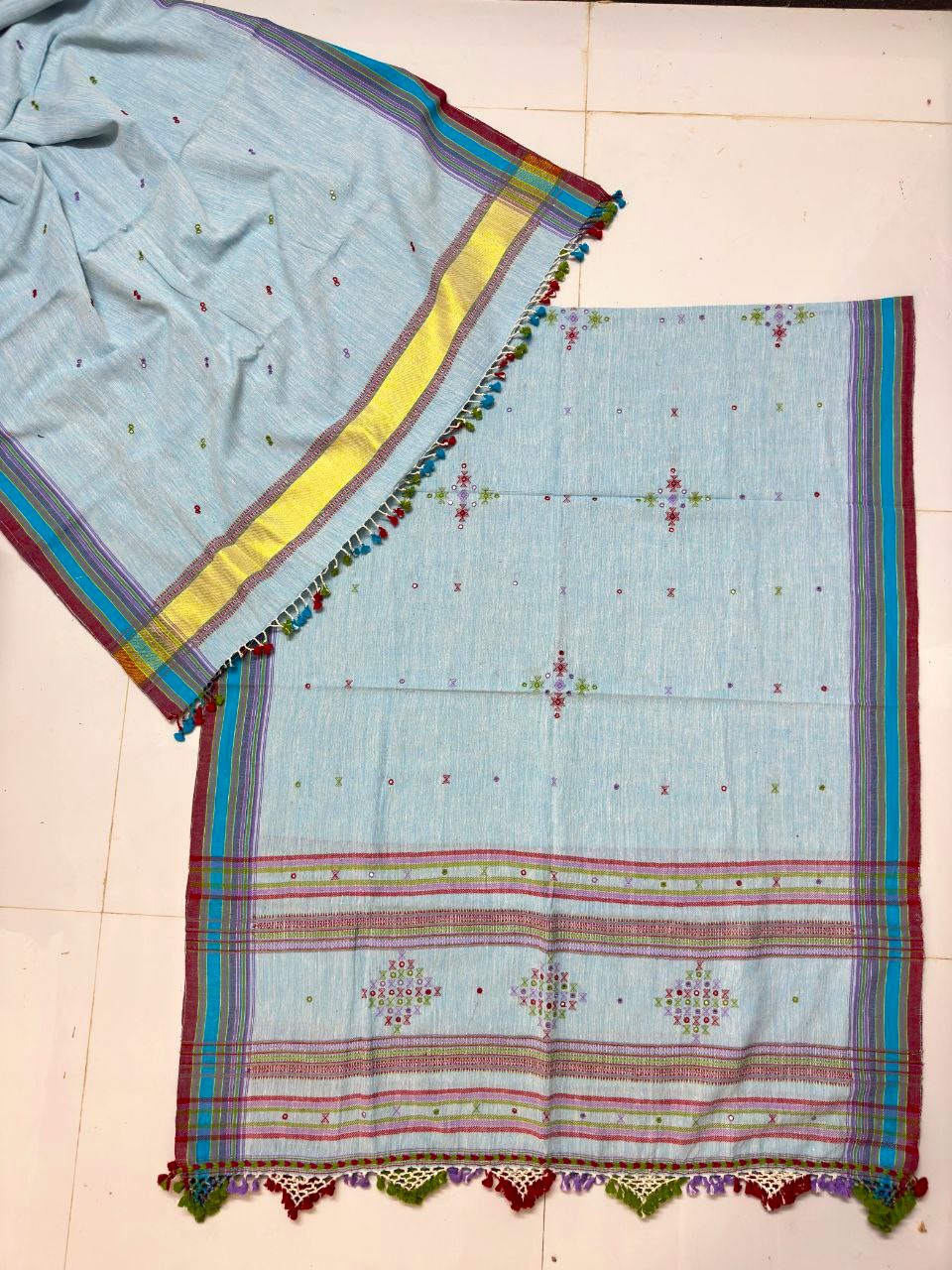 Light Blue Kala Cotton Bhujodi Suit