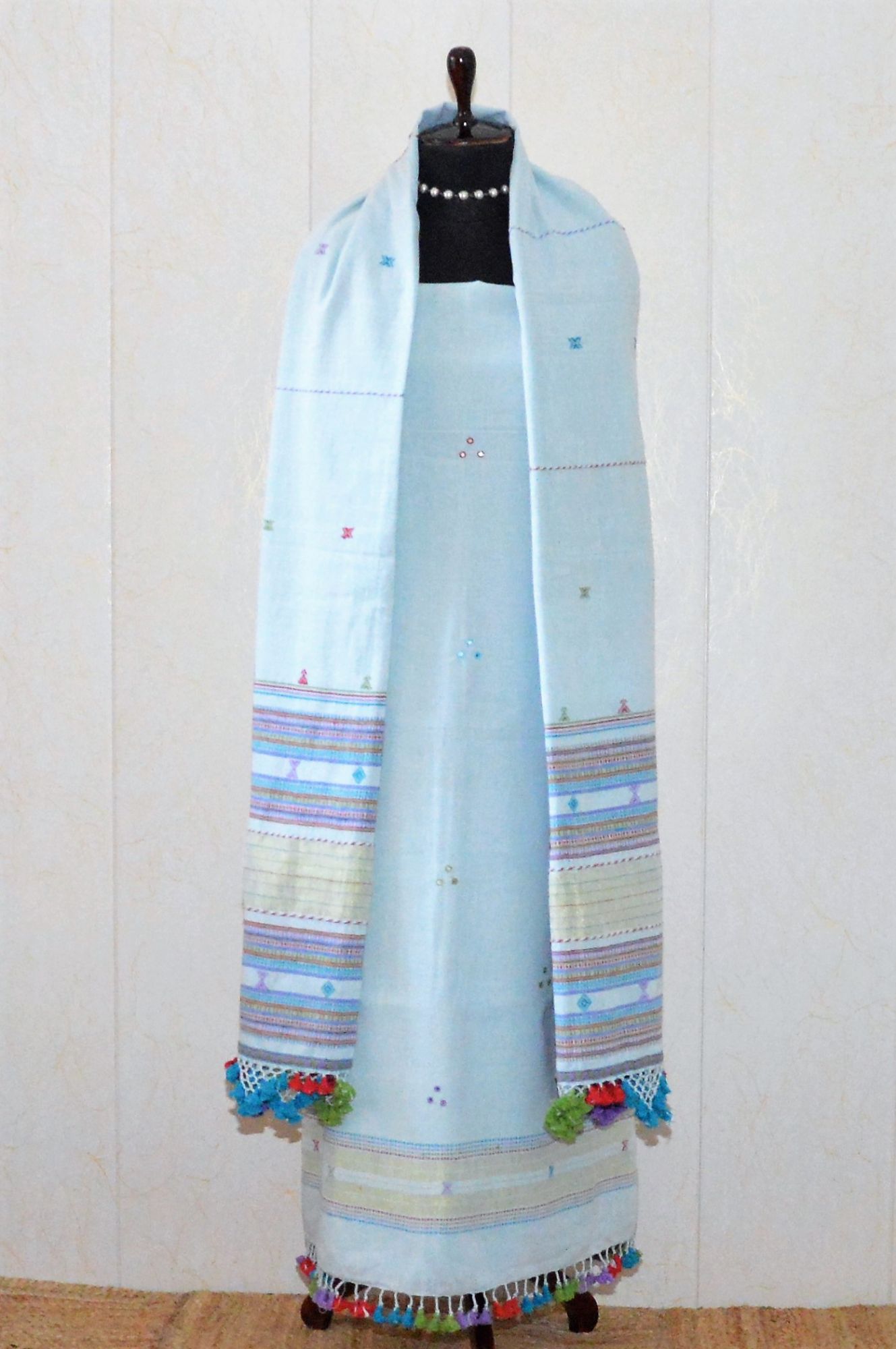 Light Blue Kala Cotton Bhujodi Suit
