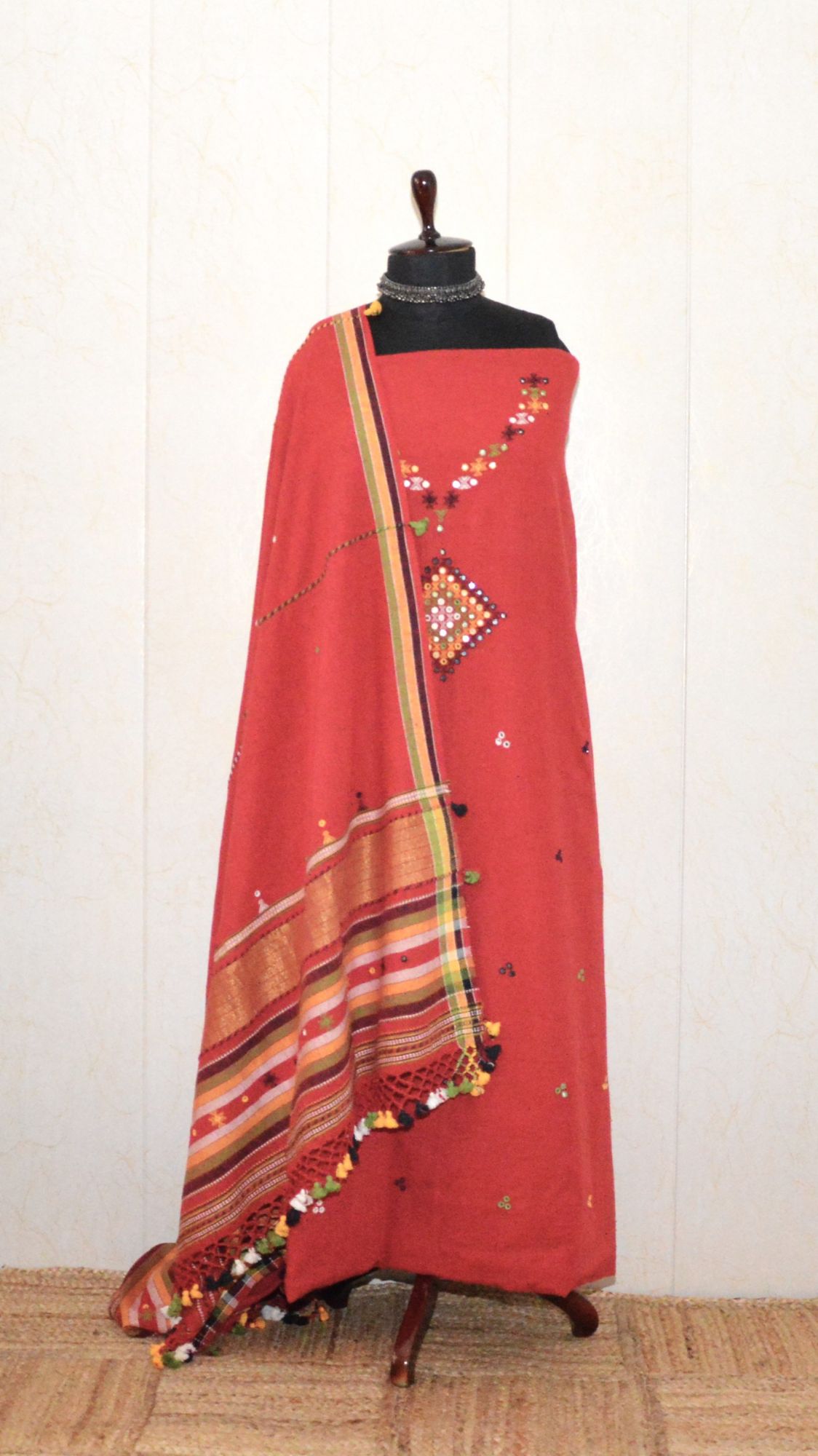 Red Kala Cotton Bhujodi Suit