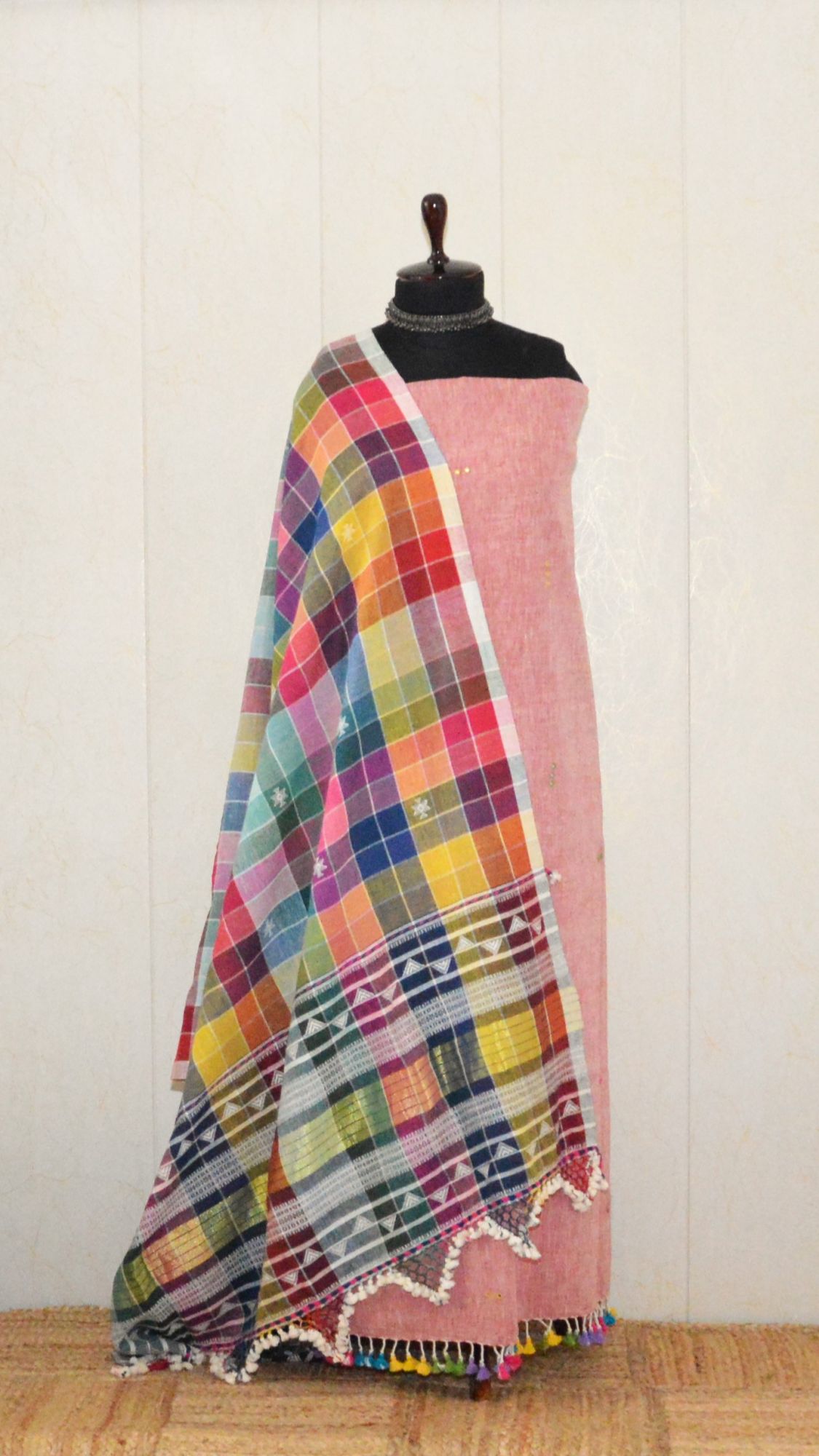 Pink with Multicolored Kala Cotton Bhujodi Suit