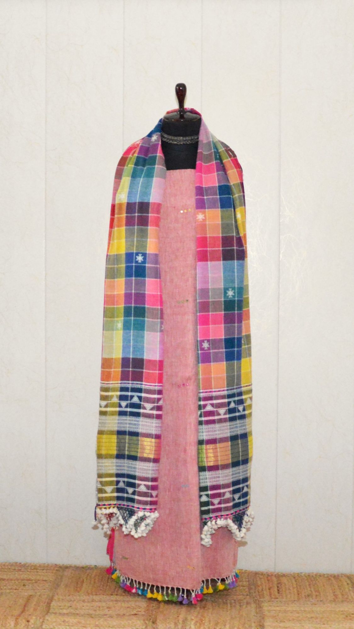 Pink with Multicolored Kala Cotton Bhujodi Suit