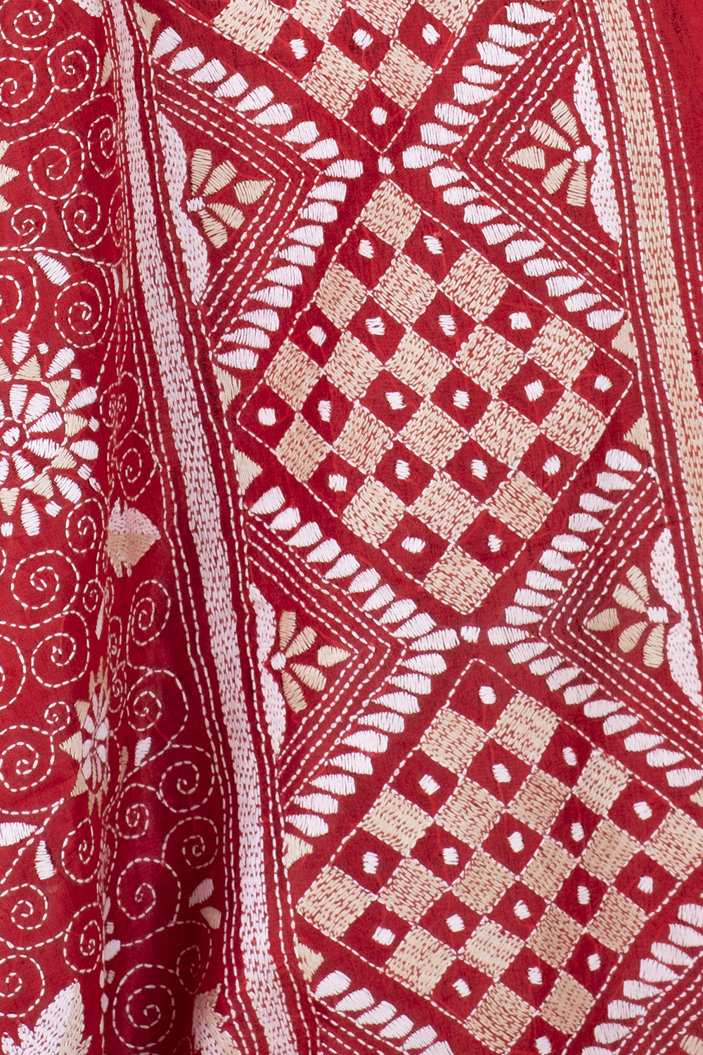 Red Kantha Mulberry Silk Dupatta