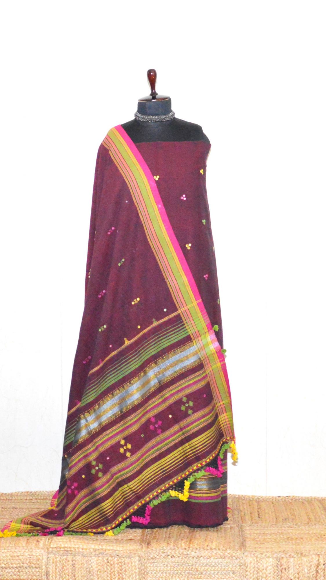 Dark Maroon Kala Cotton Bhujodi Suit