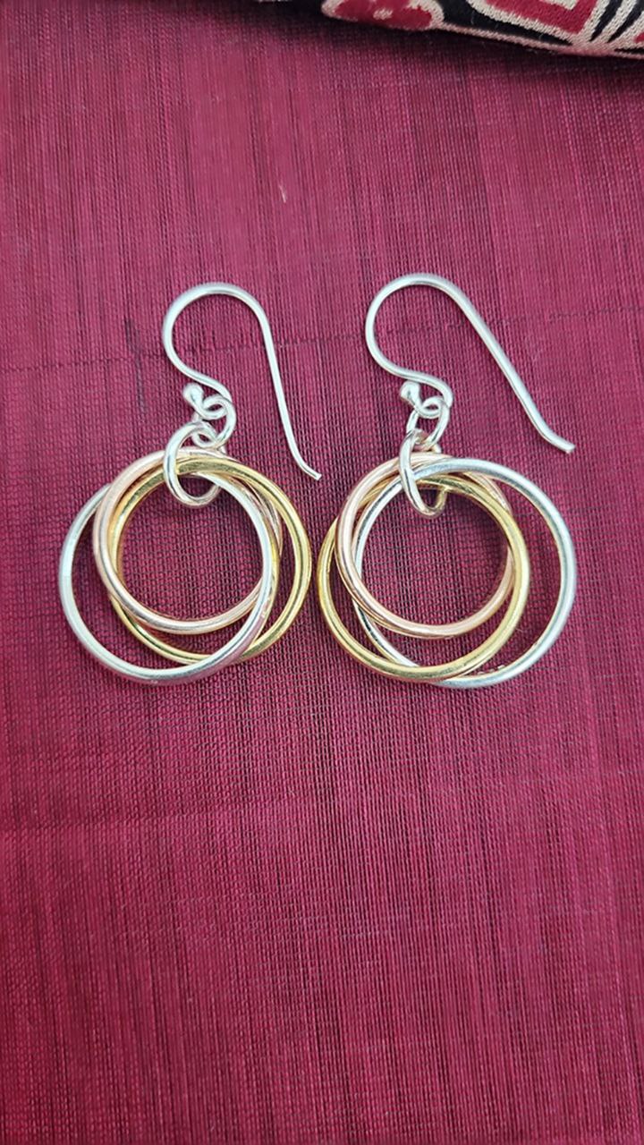 Three Tone Silver Loop Earrings