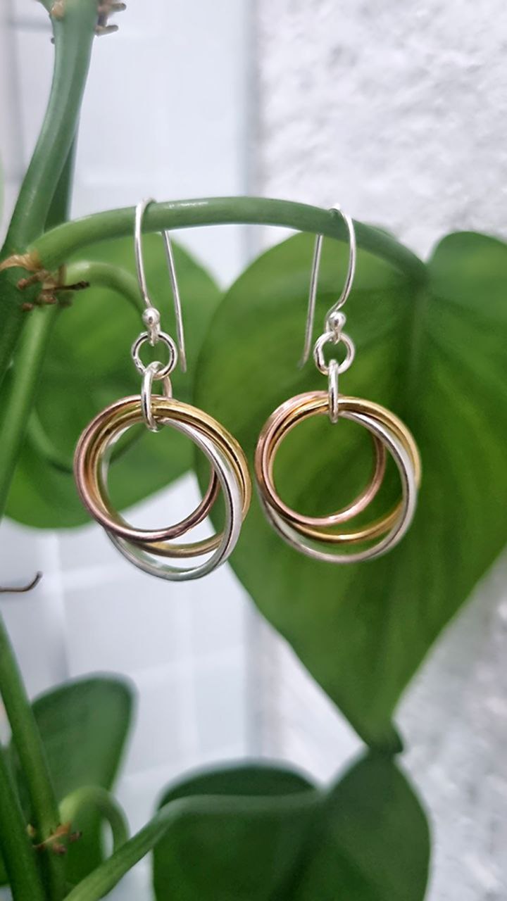 Three Tone Silver Loop Earrings
