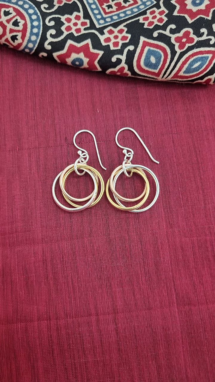 Three Tone Silver Loop Earrings