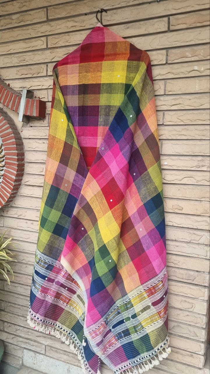 Teal Blue Kala Cotton Bhujodi Suit with Multicolor Dupatta