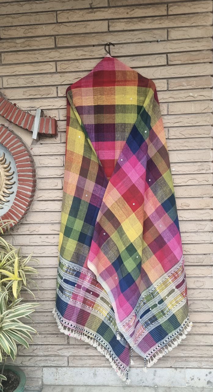 Teal Blue Kala Cotton Bhujodi Suit with Multicolor Dupatta