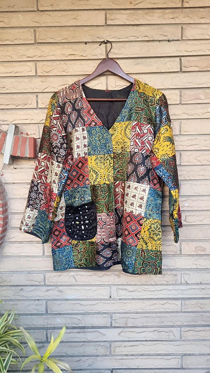 Mashru Silk Ajrakh Jacket