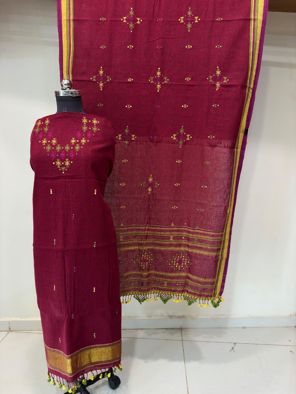 Maroon Kala Cotton Bhujodi Suit