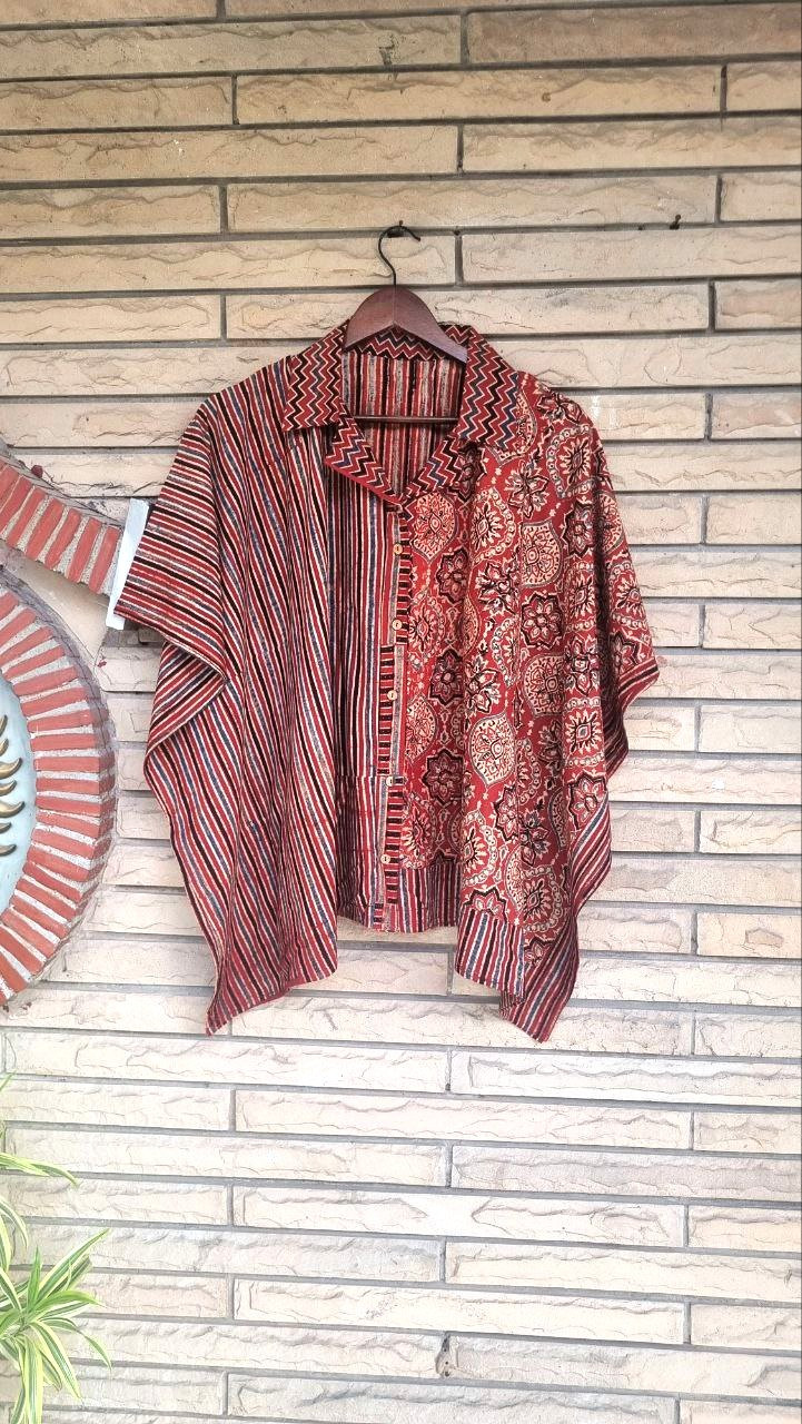 Madder Red Ajrakh Kaftan Shirt