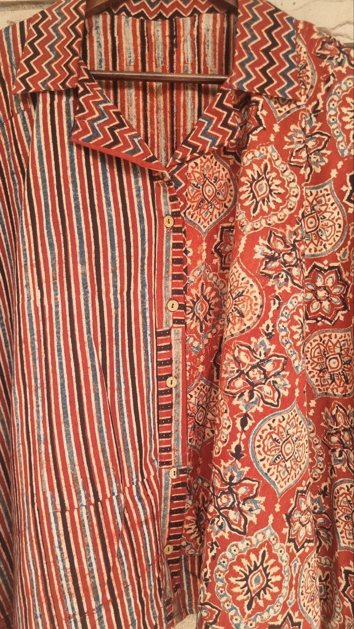 Madder Red Ajrakh Kaftan Shirt