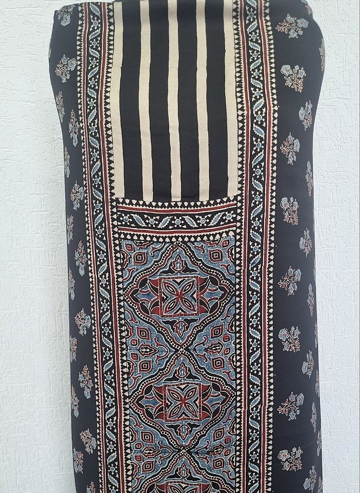 Black Modal Silk Ajrakh Handblock Suit