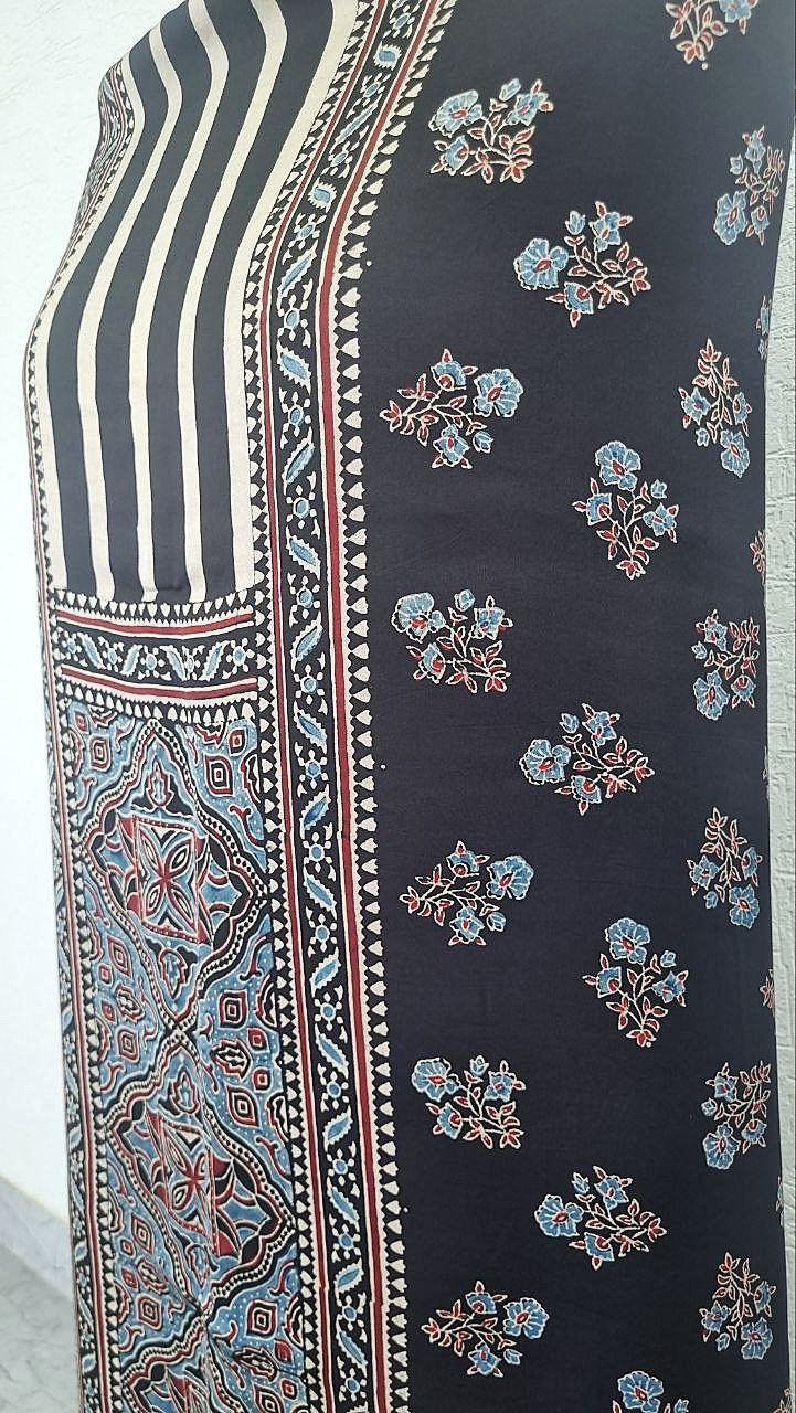 Black Modal Silk Ajrakh Handblock Suit