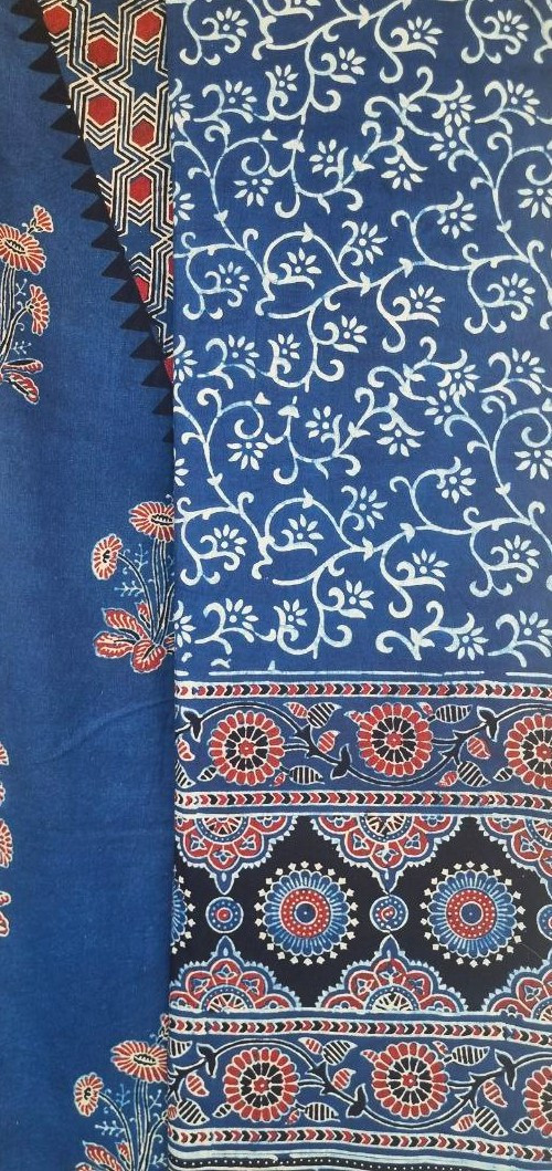 Indigo Blue Cotton Ajrakh Handblock Suit
