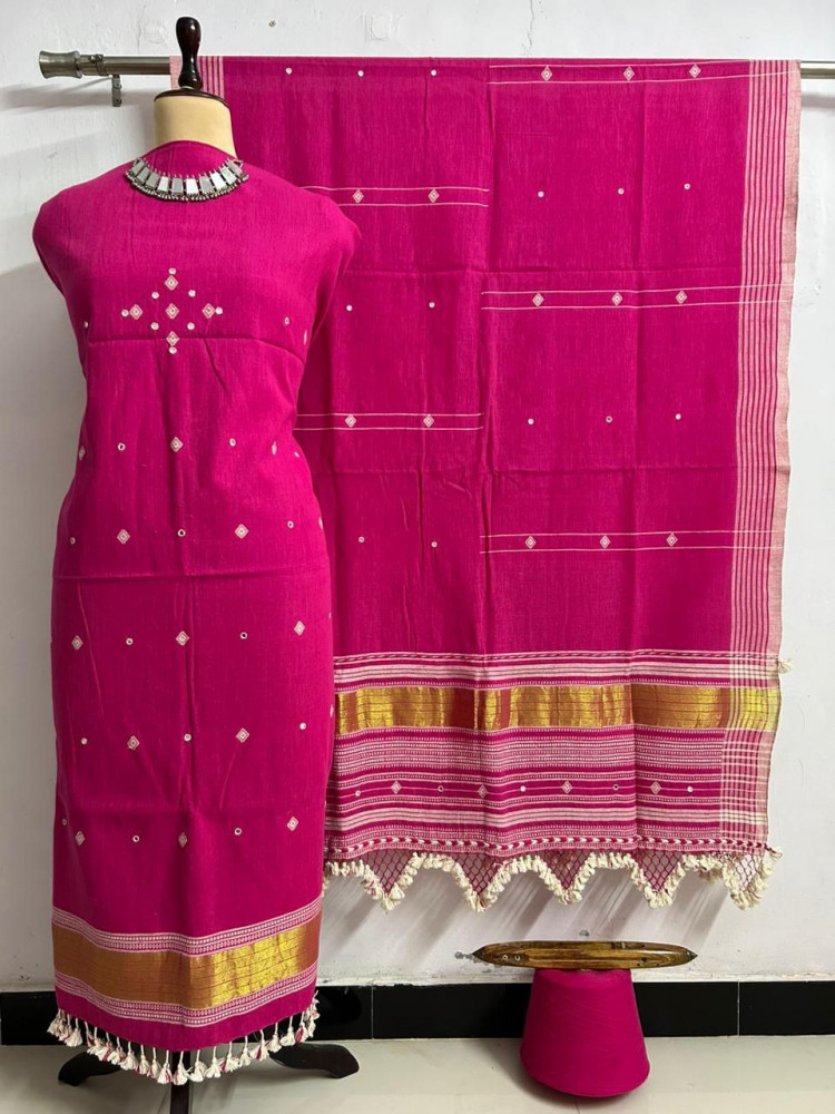 Image of Pink Kala Cotton Bhujodi Suit