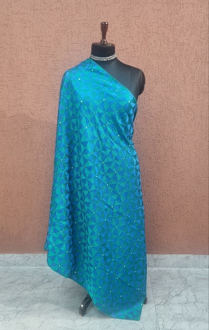Blue Green Phulkari Dupatta