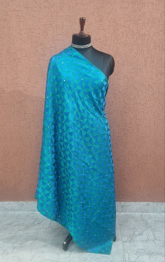 Image of Blue Green Phulkari Dupatta