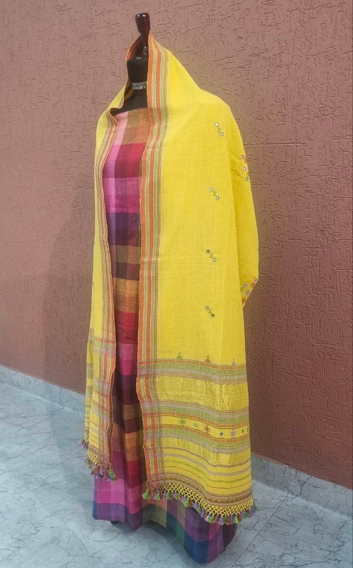Yellow Kala Cotton Bhujodi Dupatta