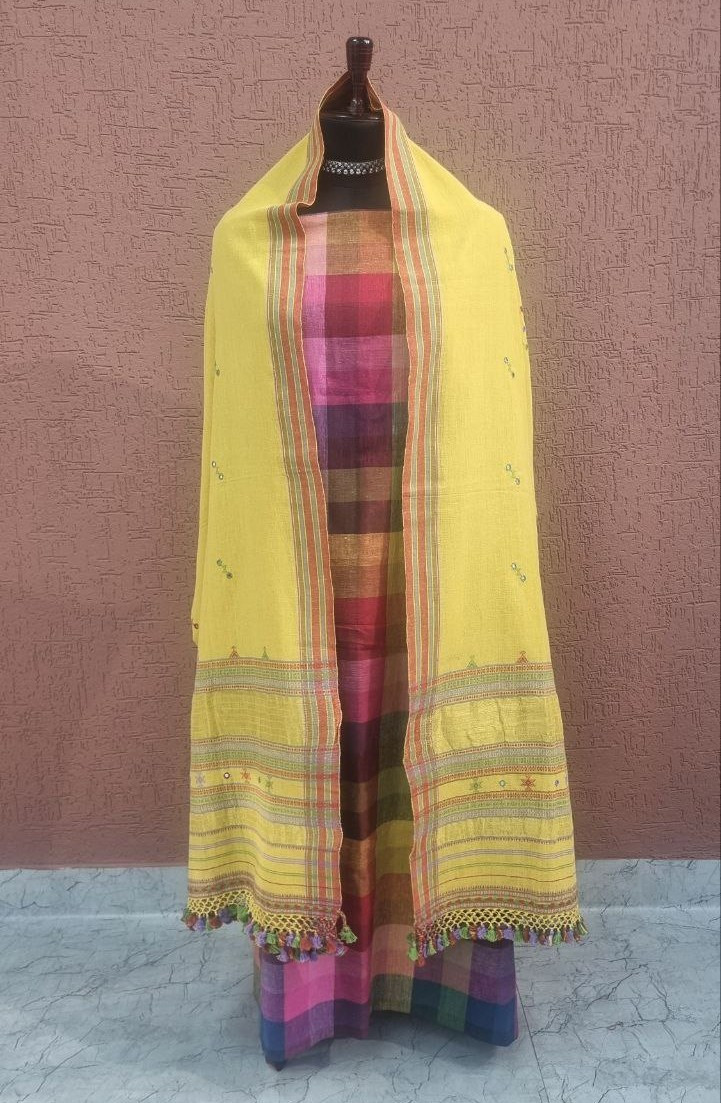 Multicolor Check Kala Cotton Top with Dupatta