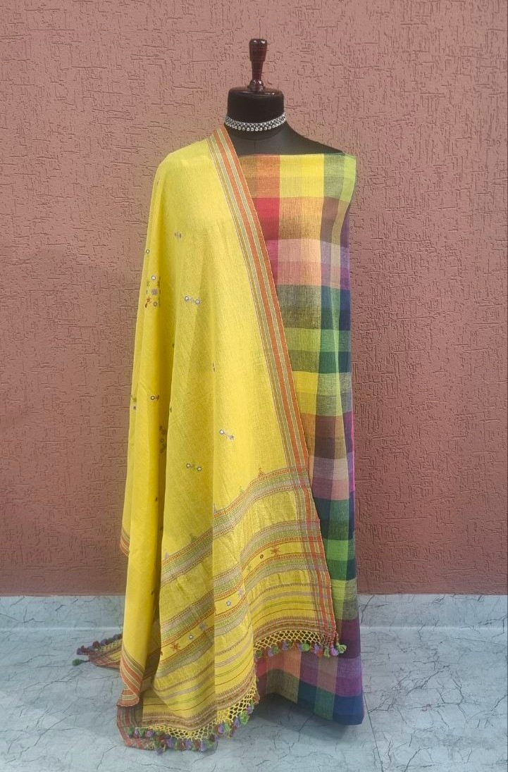 Yellow Kala Cotton Bhujodi Dupatta