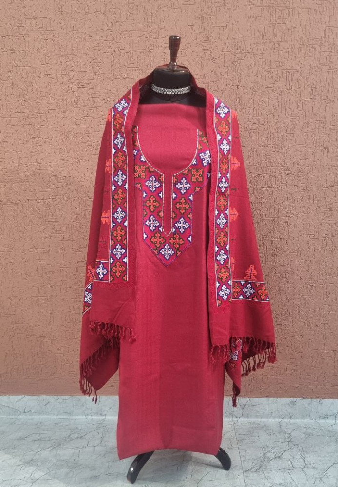 Image of Maroon Red Kullu Woolen Suit