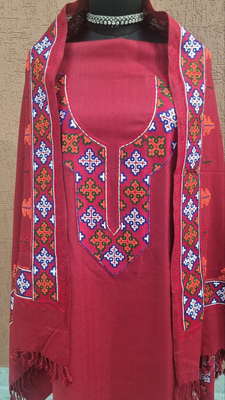 Maroon Red Kullu Woolen Suit