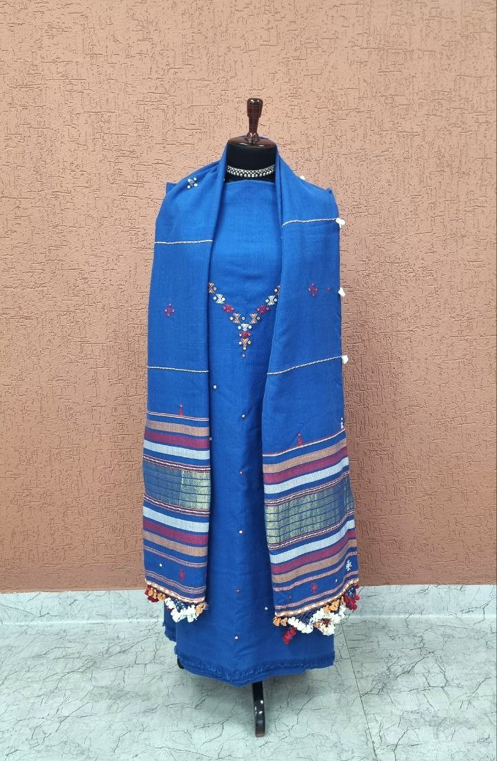 Blue Fine Cotton Bhujodi Suit