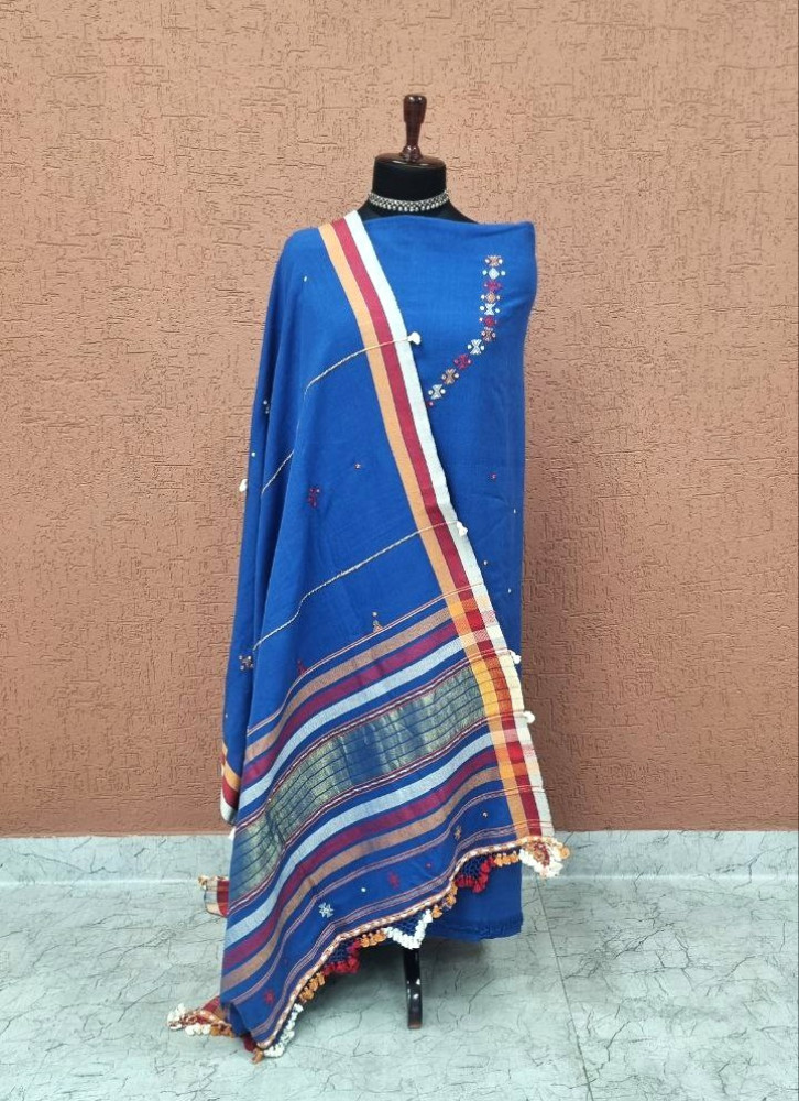 Image of Blue Fine Cotton Bhujodi Suit