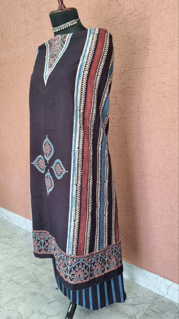 Black Ajrakh Handblock Cotton Suit