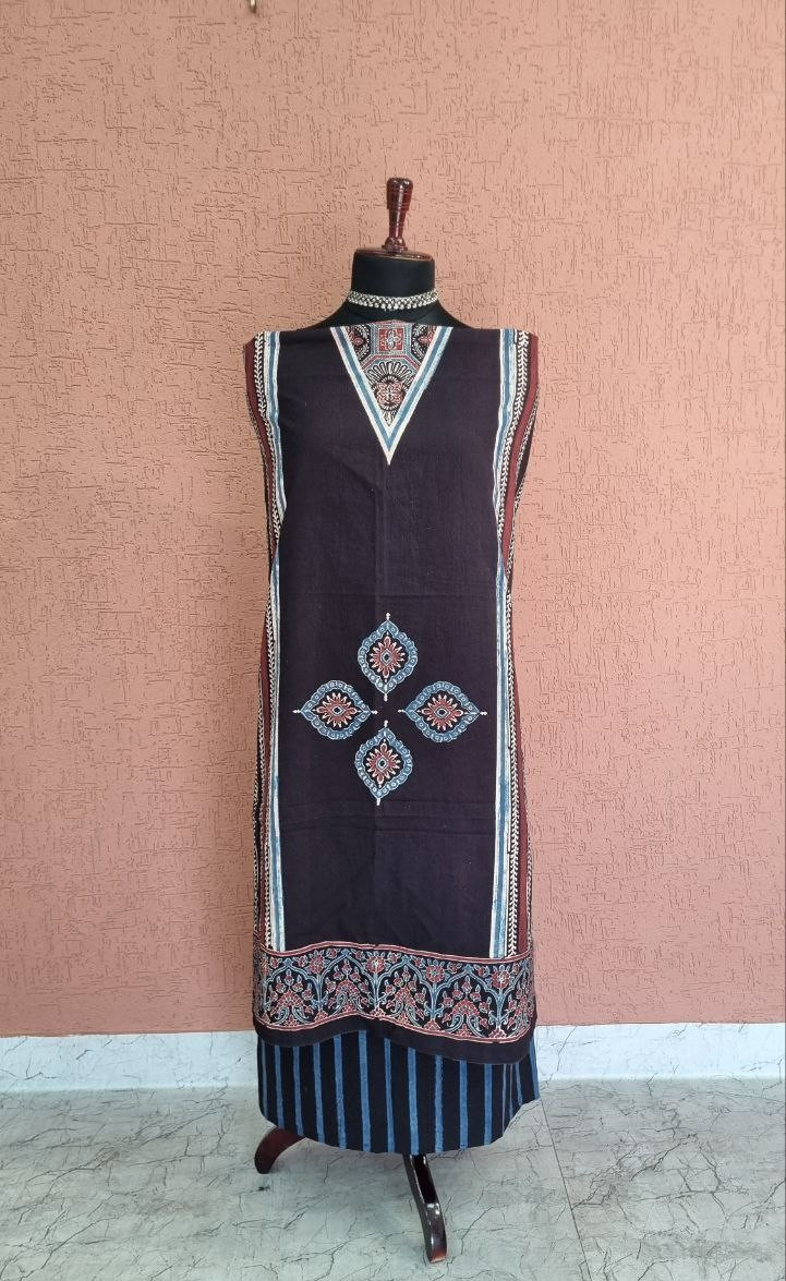 Black Ajrakh Handblock Cotton Suit