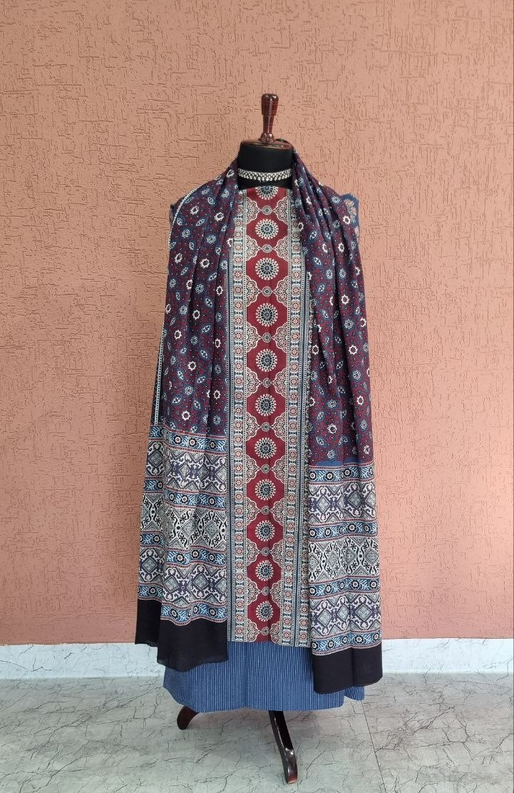 Indigo Ajrakh Cotton Suit