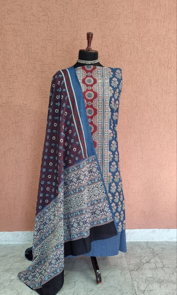 Image of Indigo Ajrakh Cotton Suit