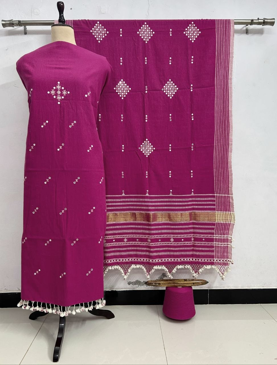 Pink  Kala Cotton Bhujodi Suit