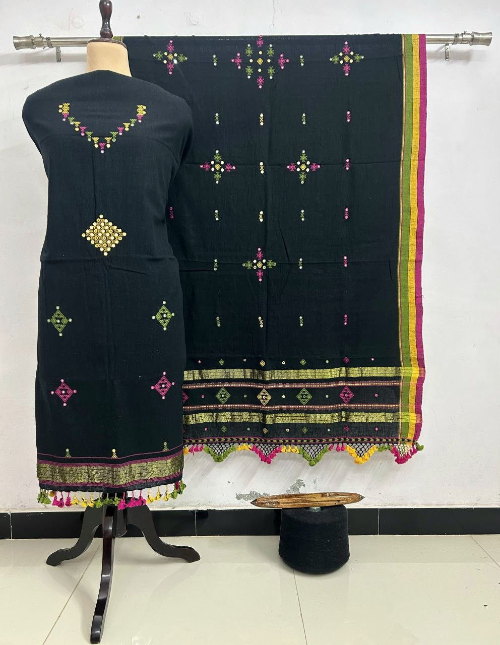 Black Kala Cotton Bhujodi Suit