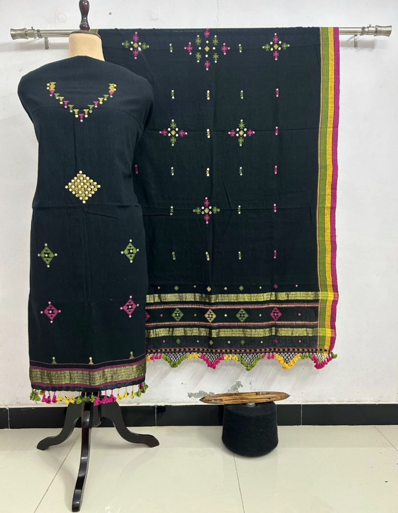 Image of Black Kala Cotton Bhujodi Suit