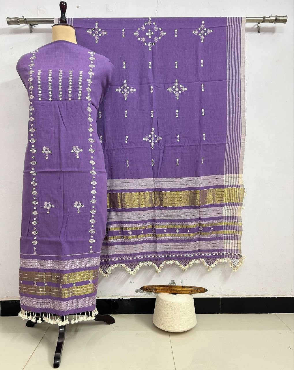 Lavender Kala Cotton Bhujodi Suit