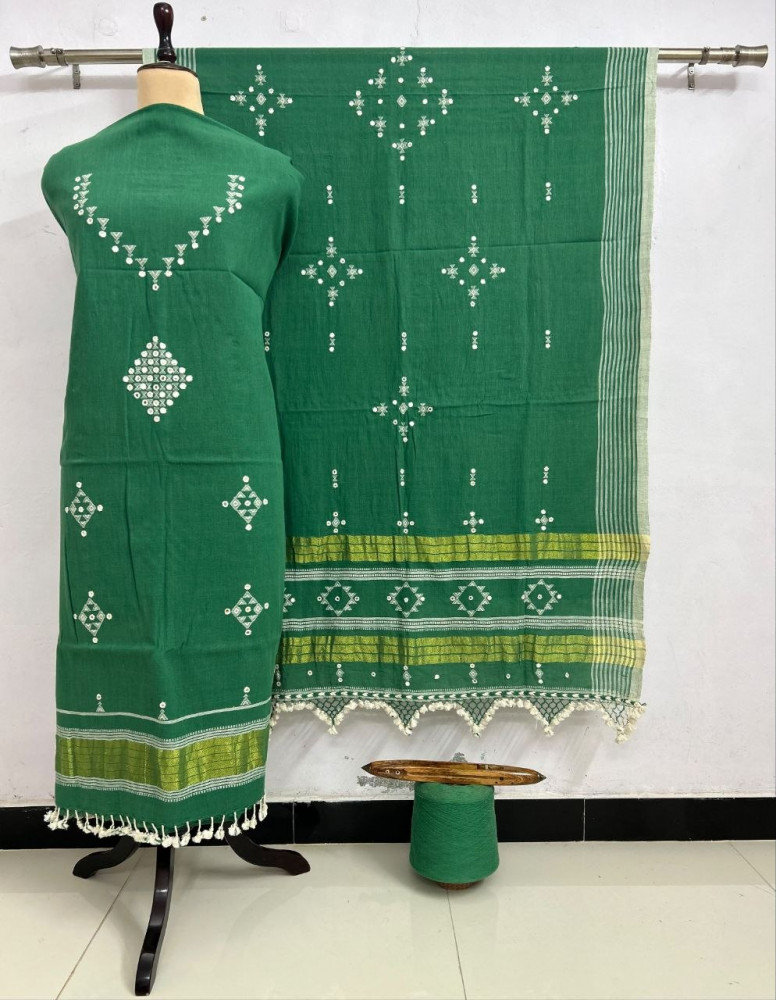 Image of Green Kala Cotton Bhujodi Suit
