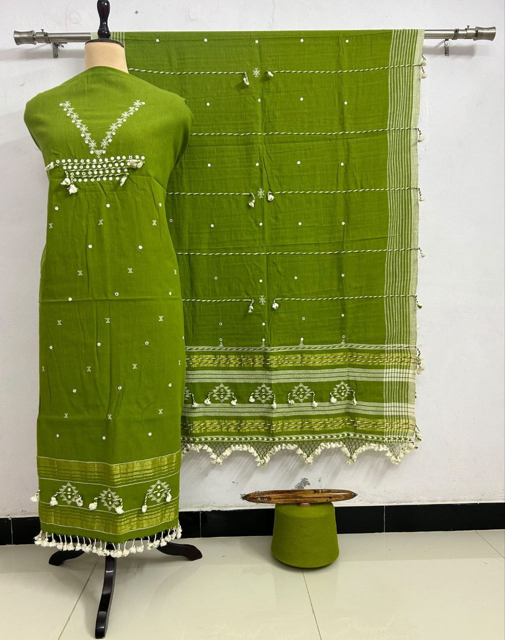 Light Green Kala Cotton Bhujodi Suit