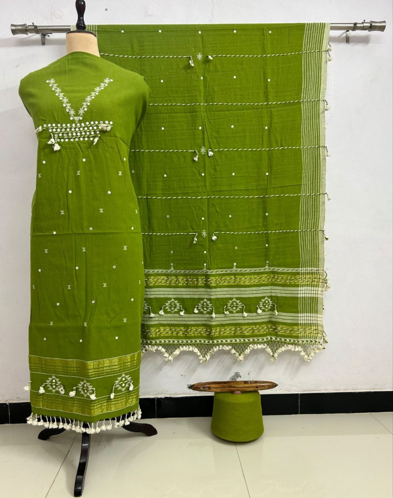 Image of Light Green Kala Cotton Bhujodi Suit