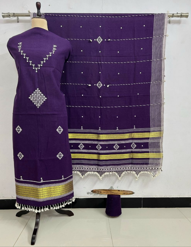 Image of Purple Kala Cotton Bhujodi Suit