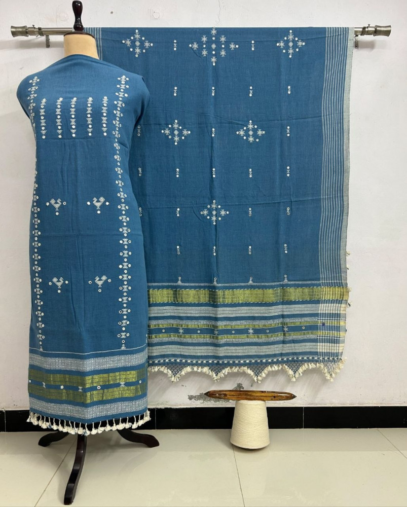 Image of Blue Kala Cotton Bhujodi Suit
