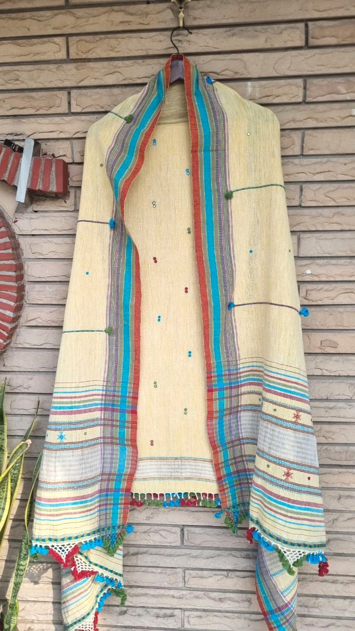 Yellow Kala Cotton Bhujodi Suit