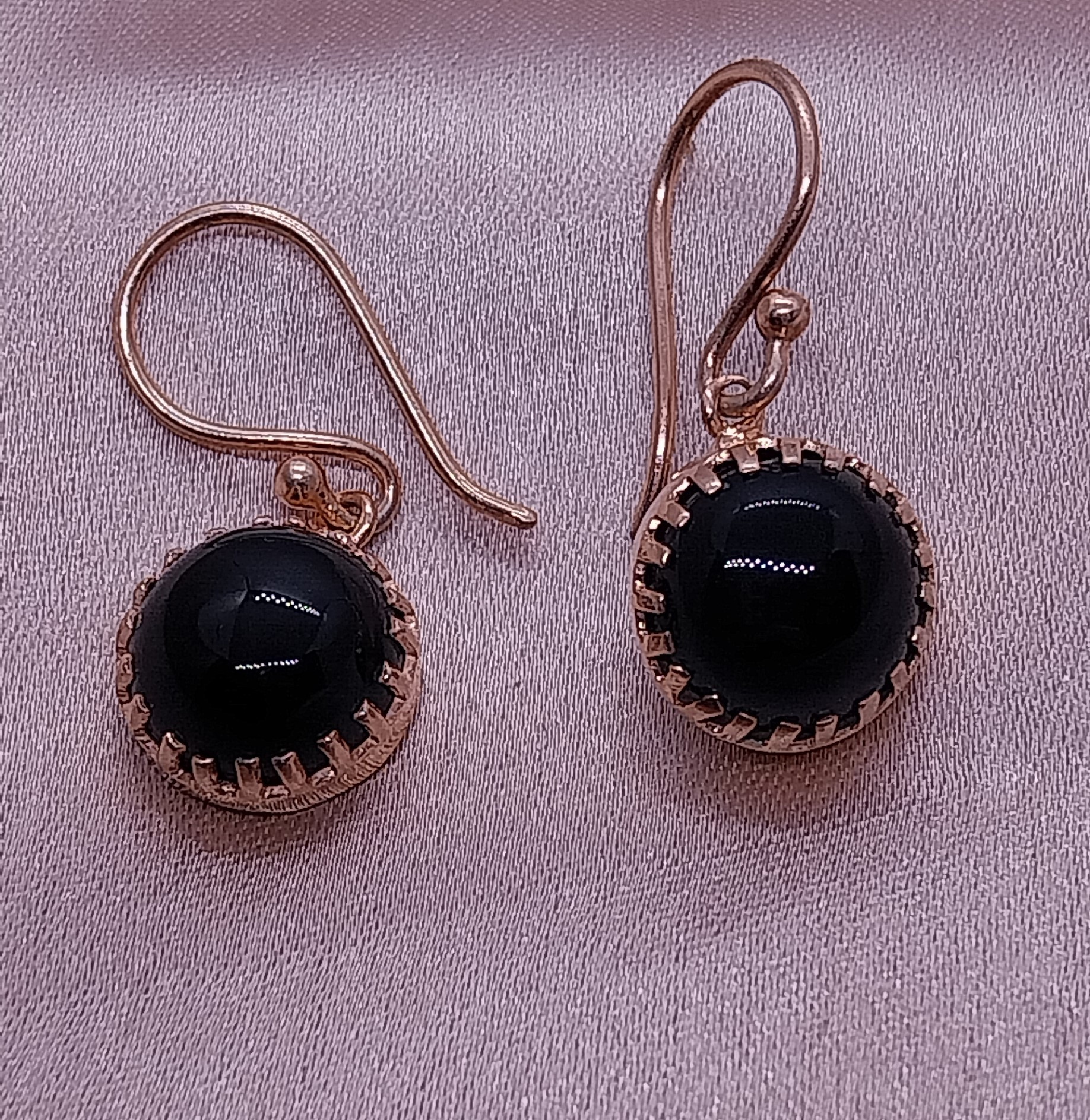 925SILVER EARRING WITH BLACK ONYX GEMSTONE IN ROSE GOLD POLISH FOR GIRLS AND WOMEN